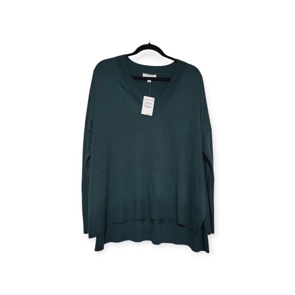 Chelsea28 Dark Green Oversized V-Neck Sweater Plus XXL‎ NWT High-Low Neutral